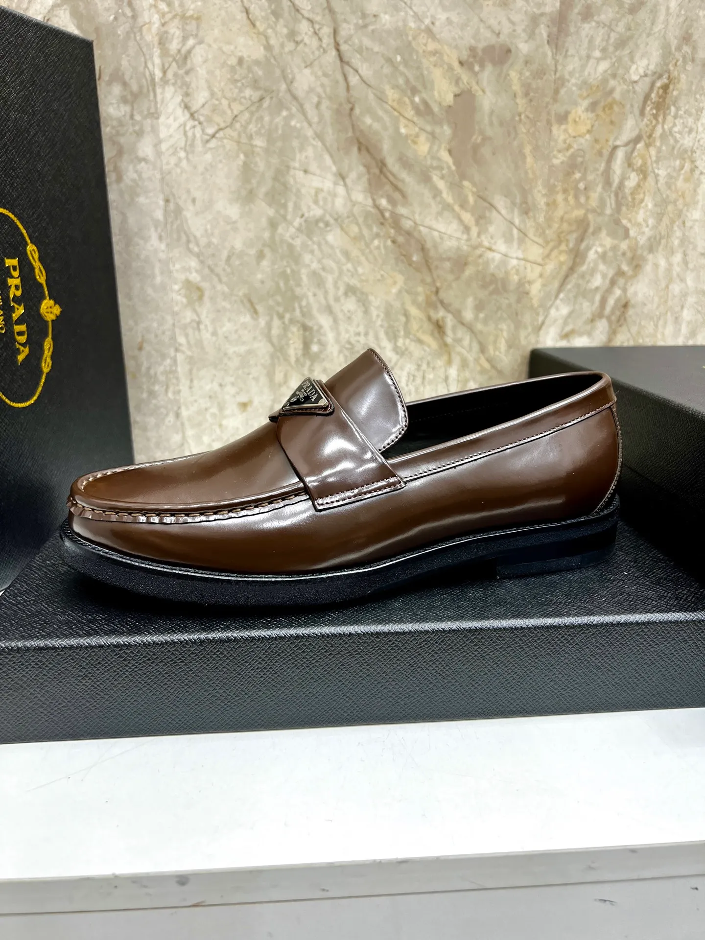 PRADA~ Size: 38-44 (customized 45/46 P: 💰880 P's original official website new high-end men's leather shoes, top-quality original replicas, made of imported open edge beads/calf leather, calf leather breathable lining, original leather outsole!